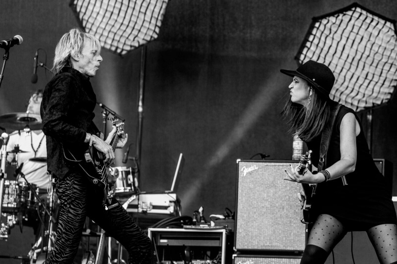 Bass player Peter Cats and guitarist Susana Raya of Inhalo performing live at Night of the Prog Festival in Loreley, Germany. NOTP